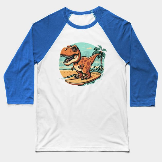 cute dinosaur trex dino kids tees kids hoodies dinosaur surfing surfer surf kids tees gift ideas Baseball T-Shirt by WeLoveAnimals